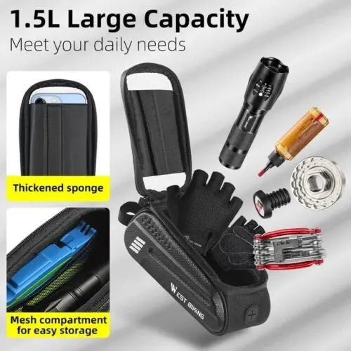 Oberrohr Wasserdichte Fahrrad-Handy-Frontrahmentasche für 7" Handy-Lenker Bike.