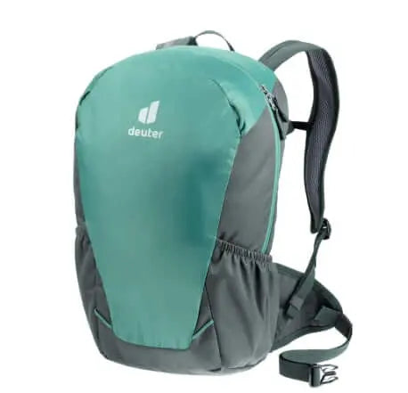 Deuter Velo Air 16 Rucksack in Türkis und Grau, ideal für Outdoor-Aktivitäten und Fahrradtouren.
