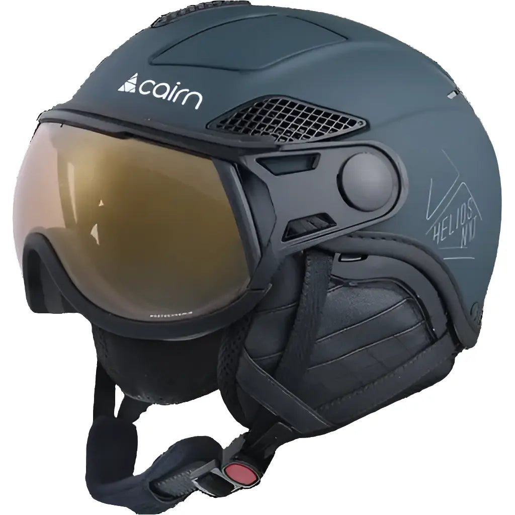 Cairn HELIOS LEATHER EVOLIGHT NXT® – Eleganter Skihelm mit Photochrom-Visier blau.
