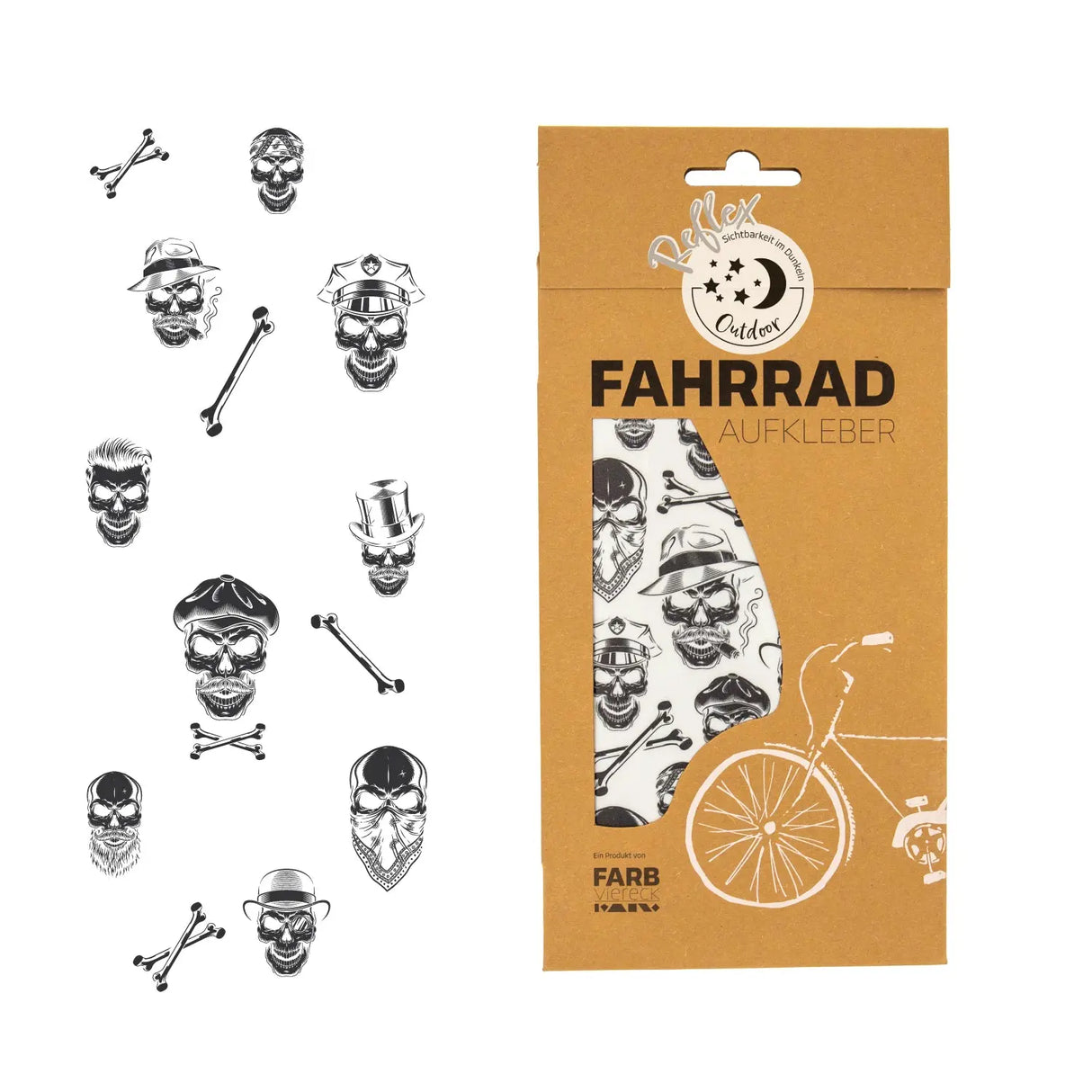 Totenkopf Reflex Aufkleber Set für Fahrrad und Helm - Sichtbarkeit und Stil im Straßenverkehr | Farbviereck.